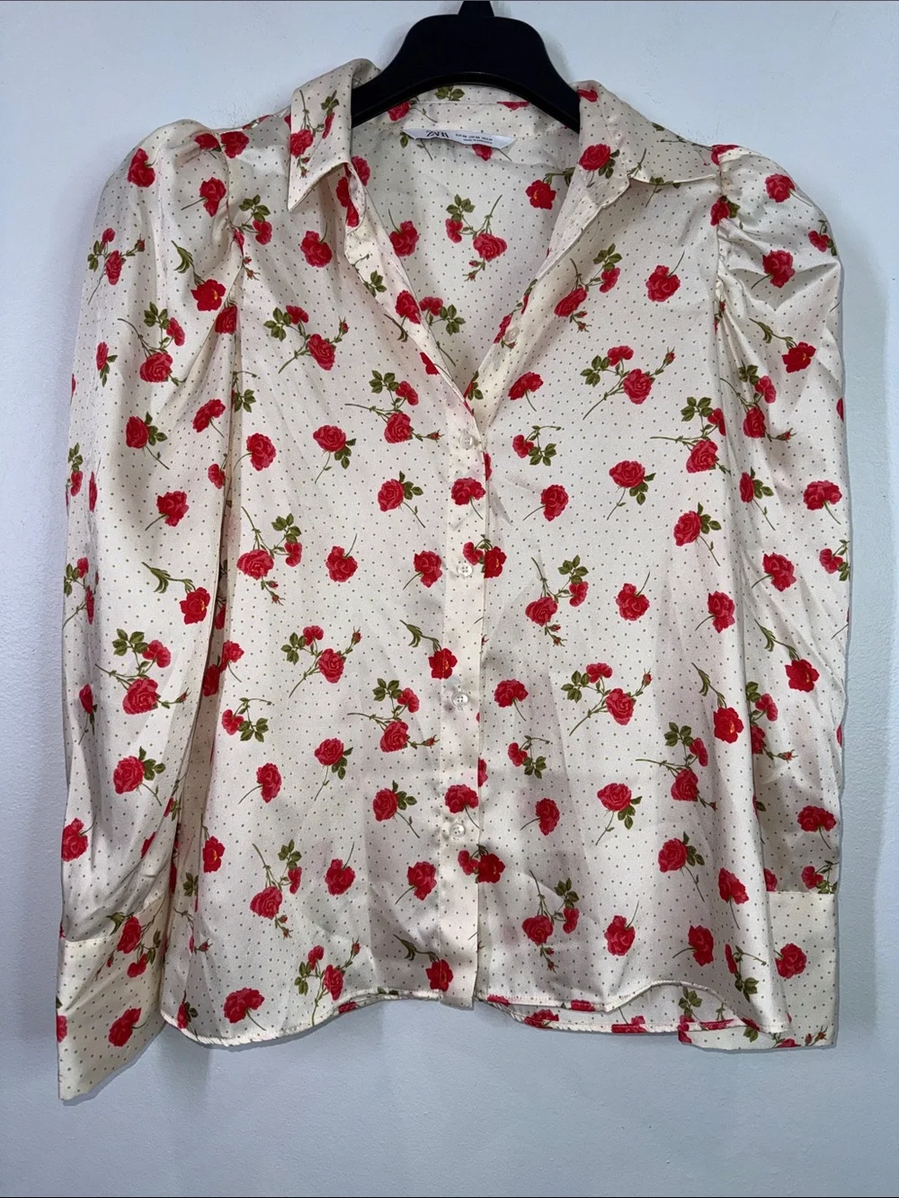 Zara blogger favorite floral puff sleeve blouse size XS